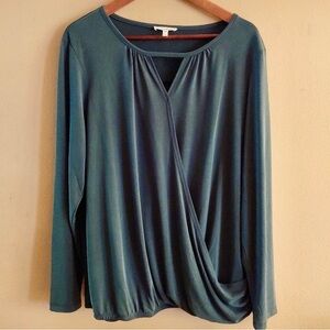 Maurices Long Sleeve Blouse evergreen faux wrap front